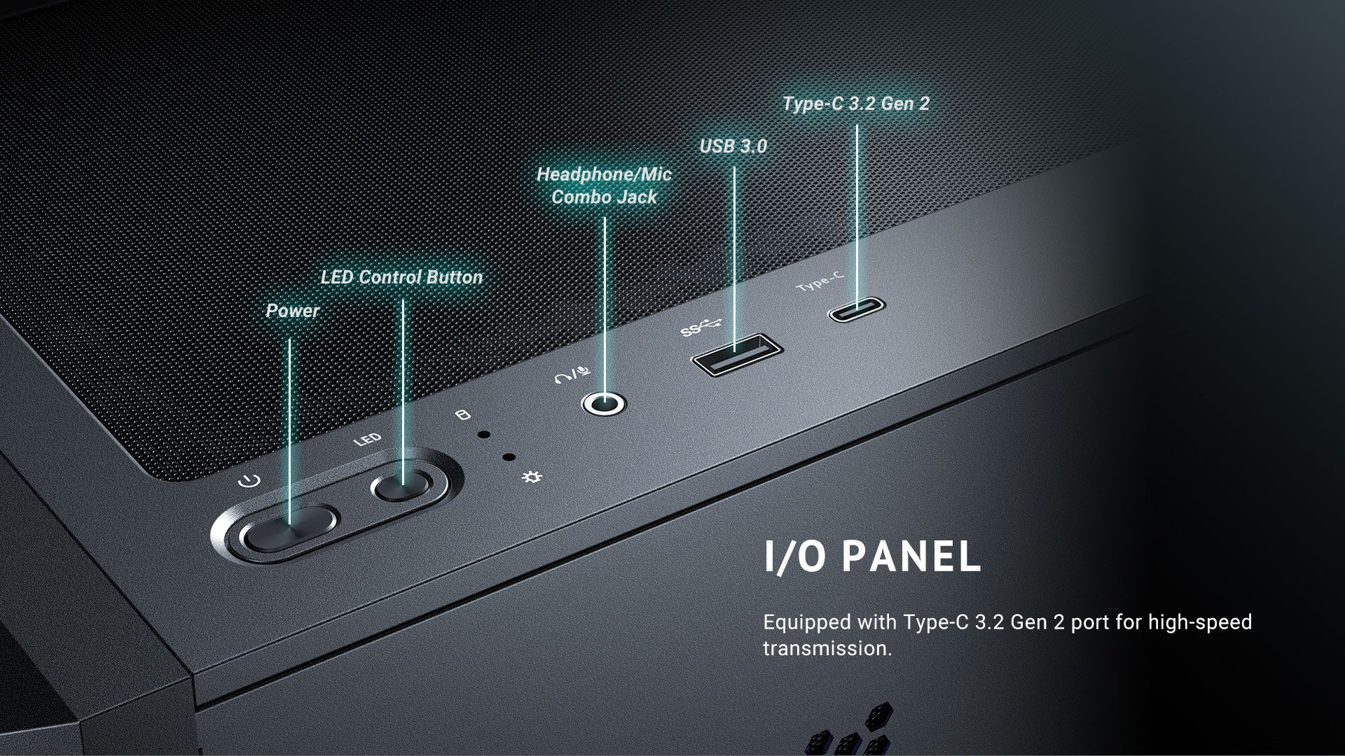 I/O Panel Equipped with Type-C 3.2 Gen 2 port for high-speed transmission.