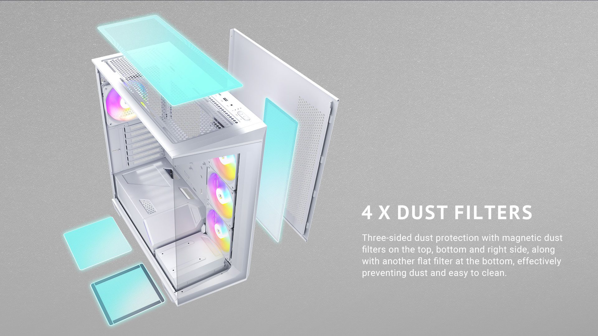 4 x dust filters Three-sided dust protection with magnetic dust filters