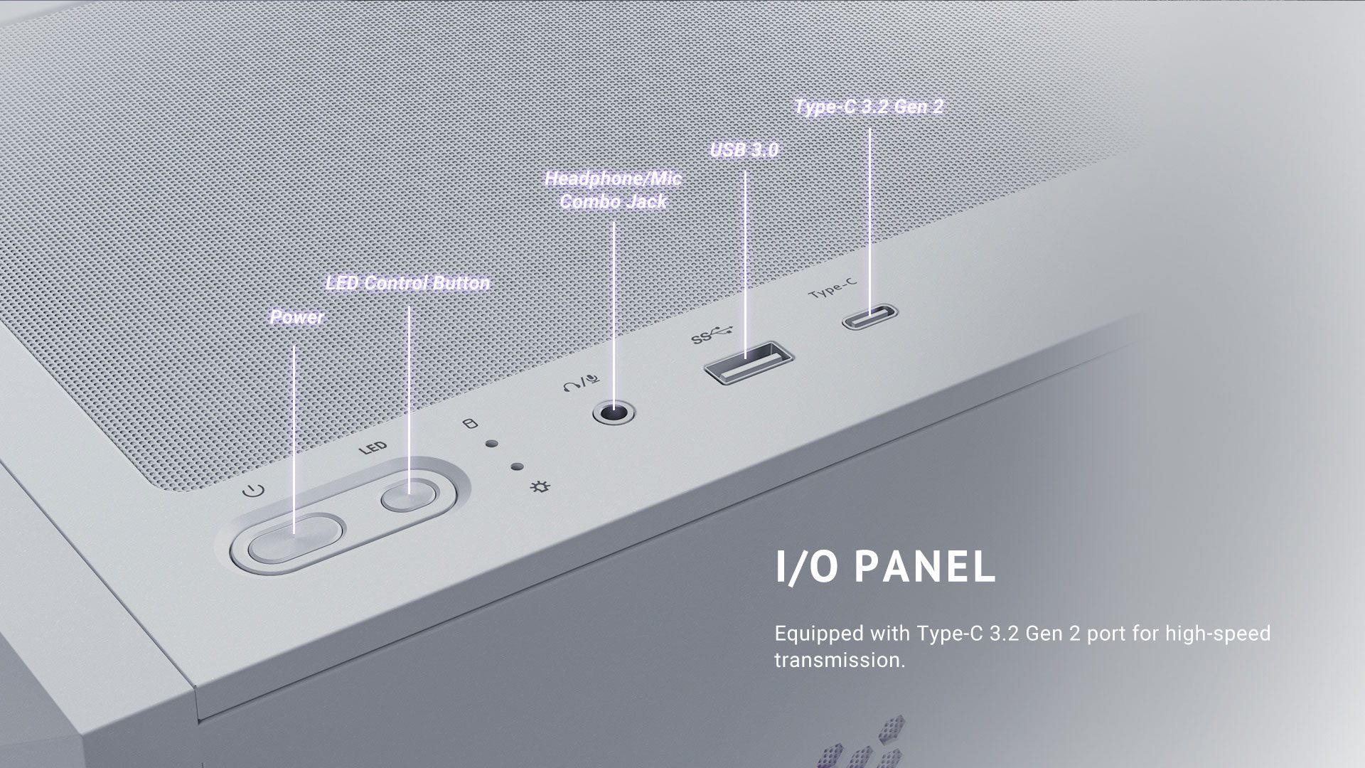 I/O Panel Equipped with Type-C 3.2 Gen 2 port for high-speed transmission.