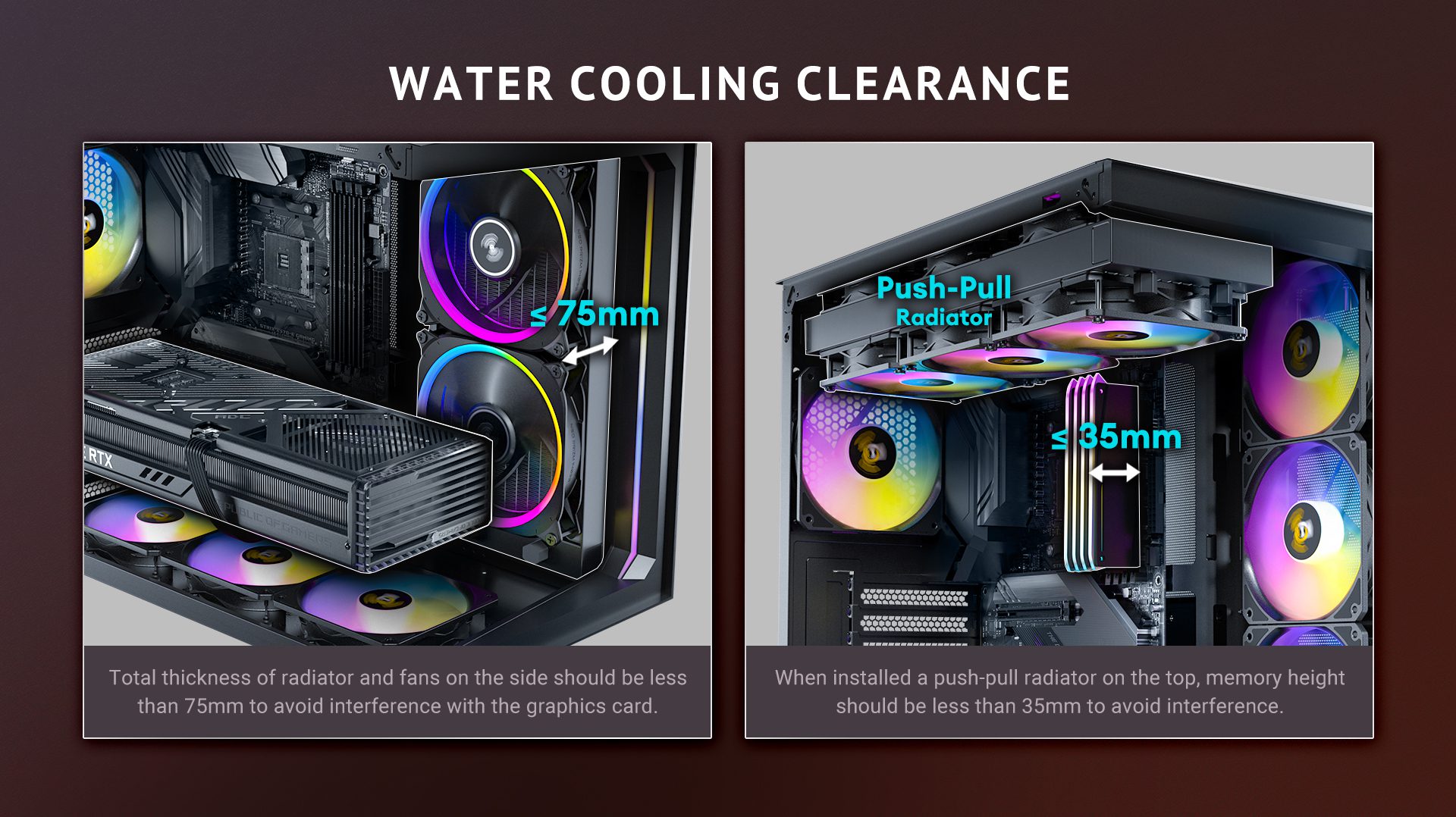 Water cooling clearance