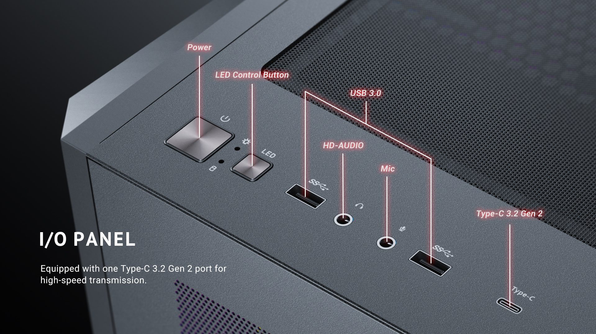 I/O Panel Equipped with Type-C 3.2 Gen 2 port for high-speed transmission.