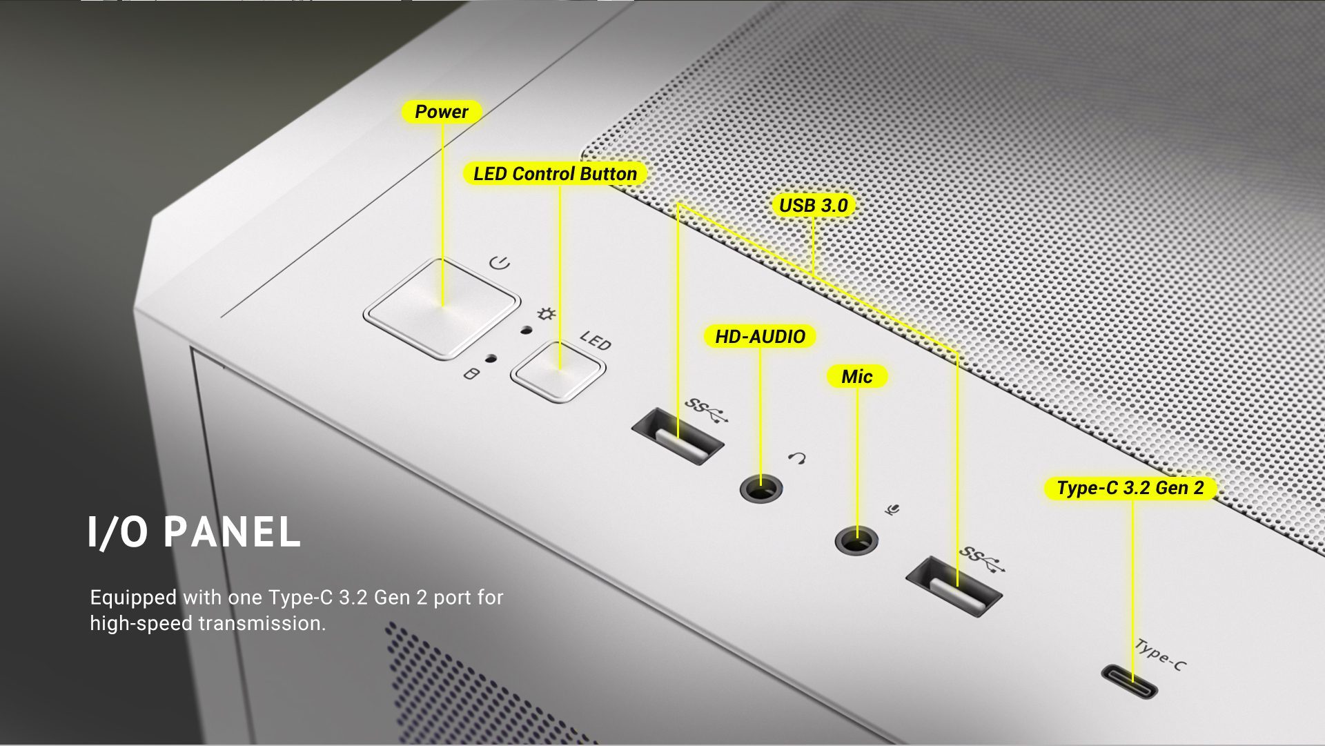 I/O Panel Equipped with Type-C 3.2 Gen 2 port for high-speed transmission.