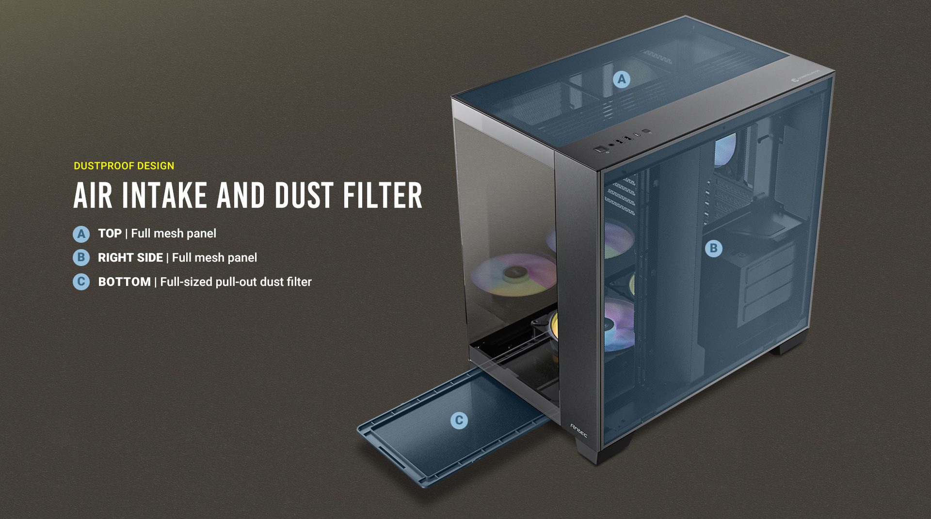 Air intake and dust filter