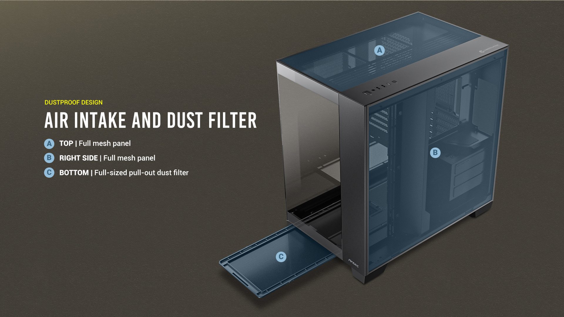 DUSTPROOF DESIGN Air intake and dust filter