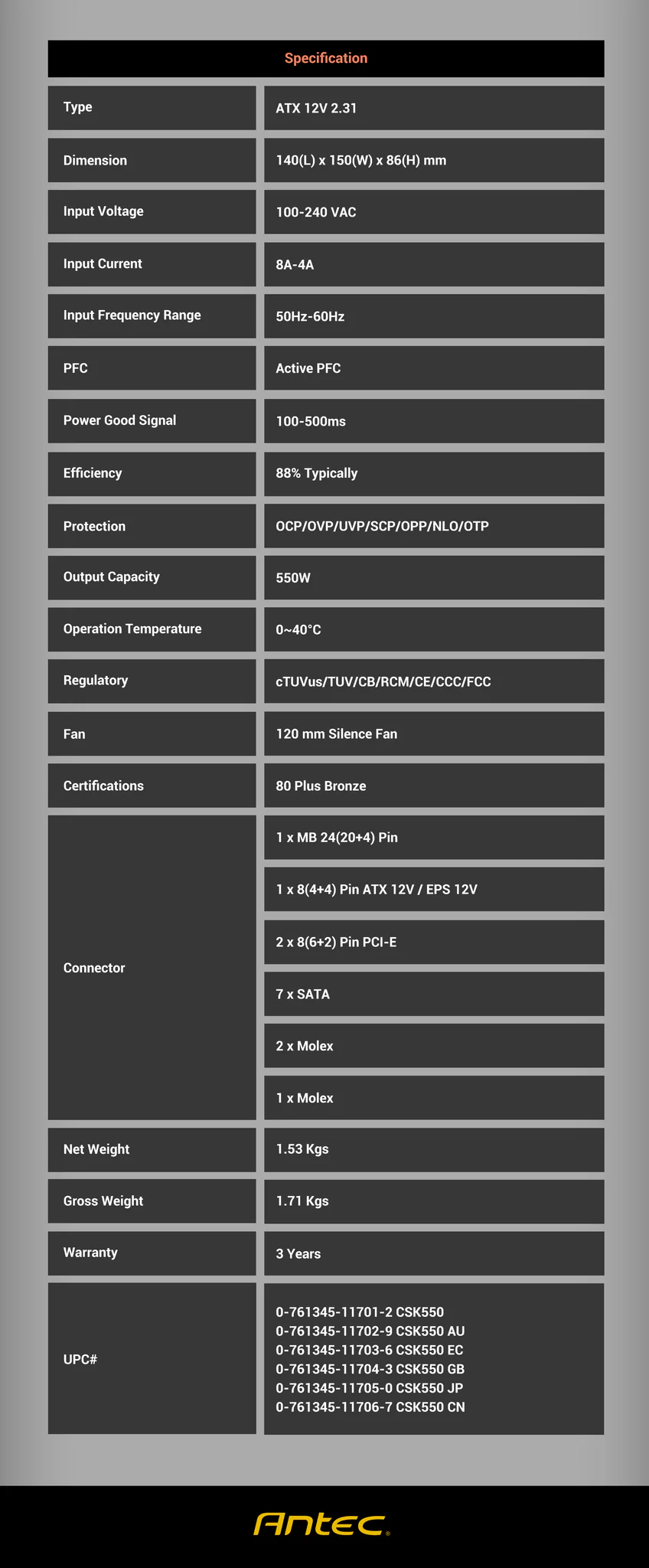 CSK_550_Bronze_SPECIFICATIONS