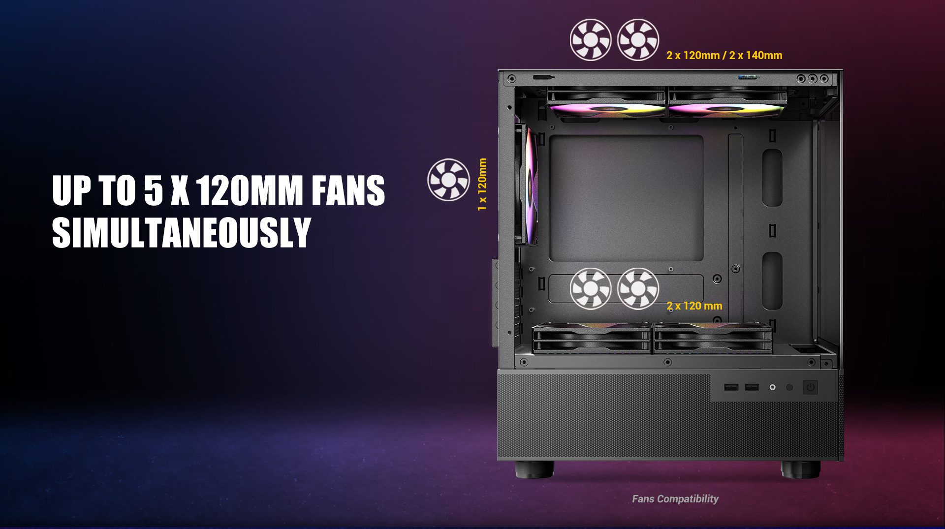 Up to 5 x 120mm Fans Simultaneously