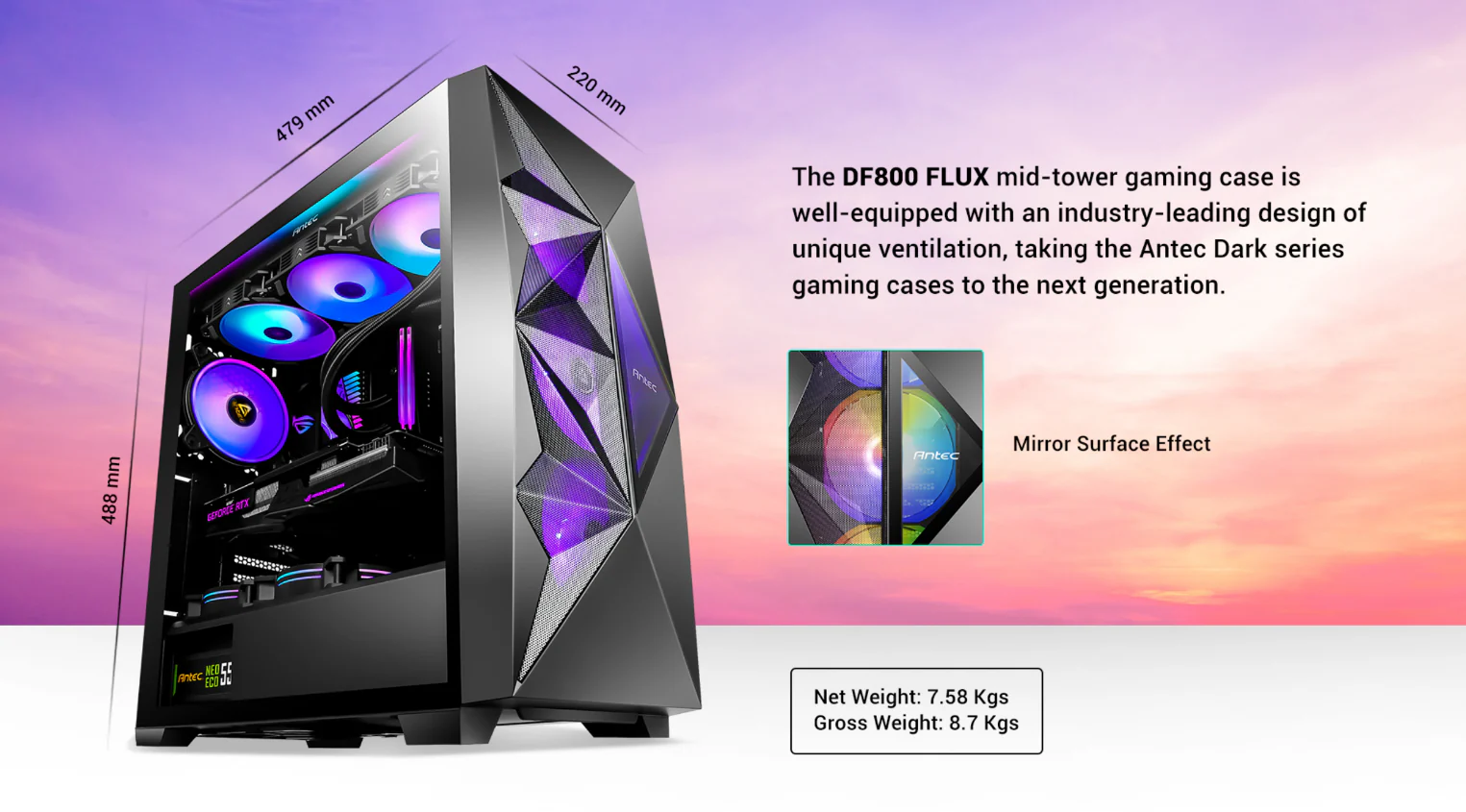 DF800 FLUX mid-tower gaming case is well equipped