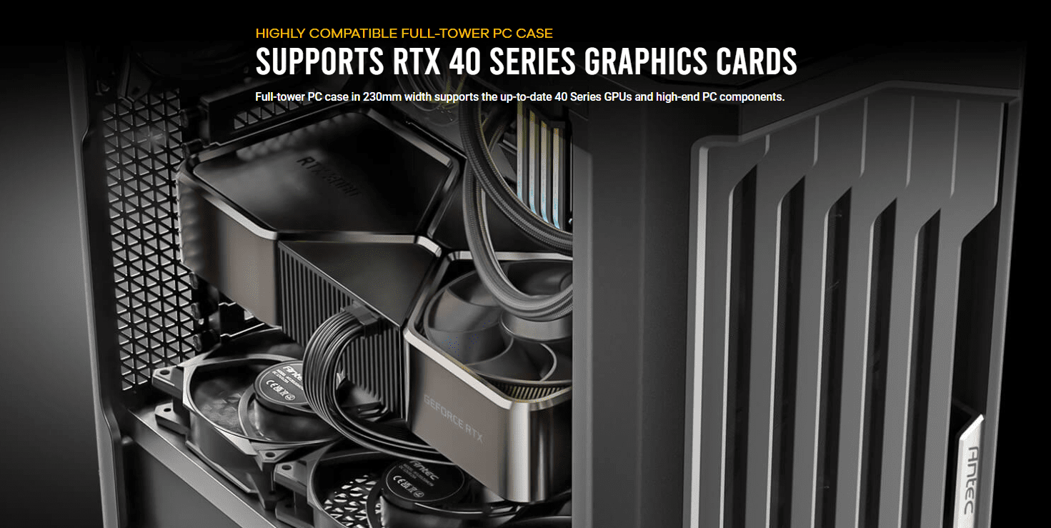 HIGHLY COMPATIBLE FULL-TOWER PC CASE Supports RTX 40 Series Graphics Cards