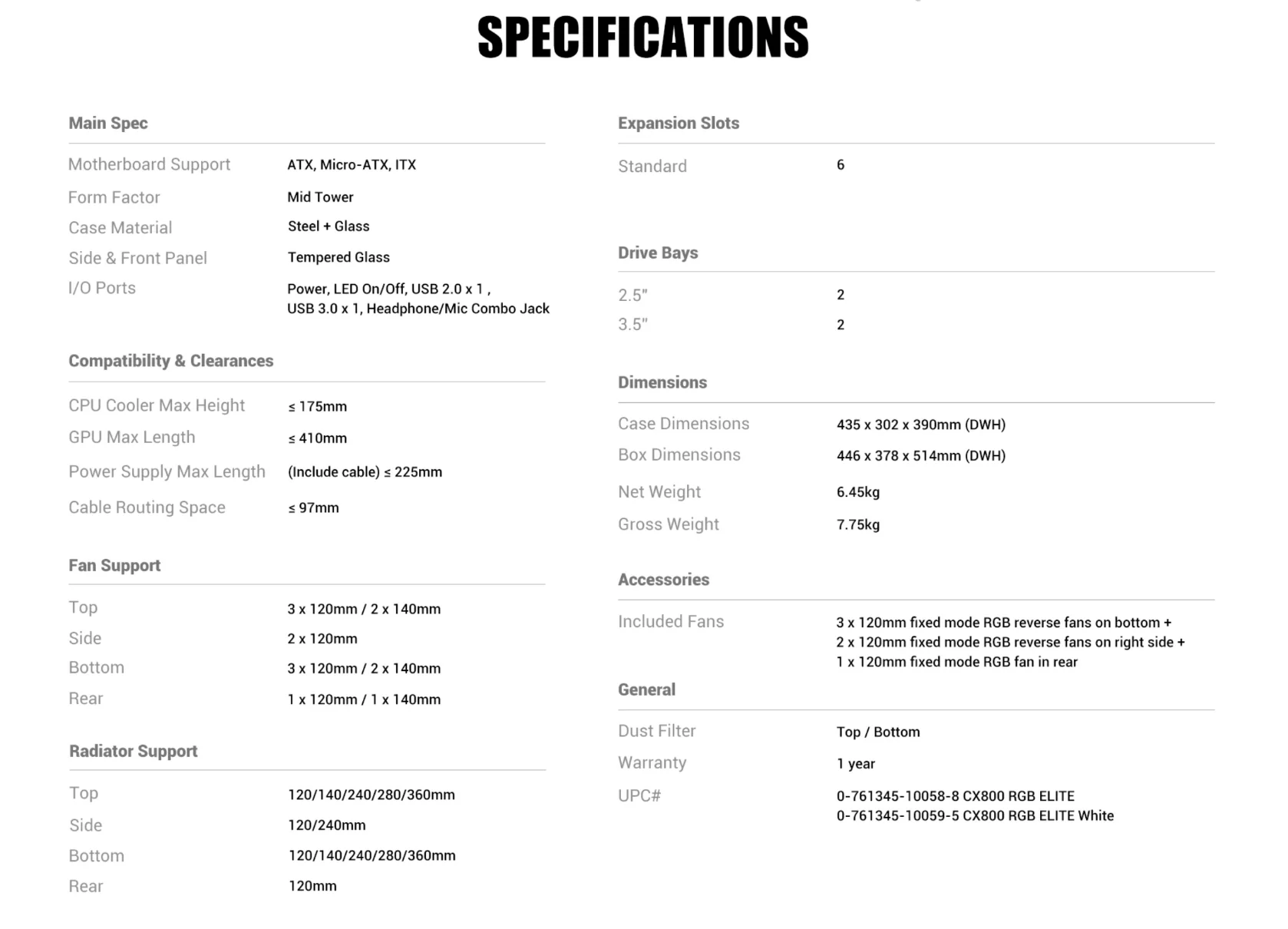 Specifications