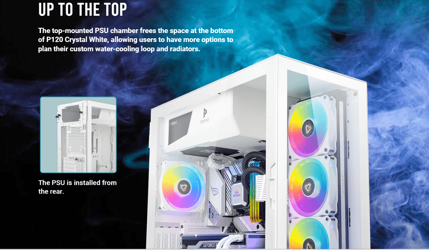 The top-mounted PSU chamber frees the space at the bottom of P120 Crystal White